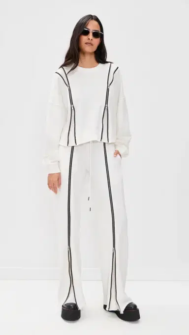 R13 Zippered Wide Leg Sweatpants White M | Thumbnail 5