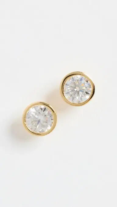 SHASHI Bezel Stud Earrings 5mm Gold One Size | Thumbnail 2