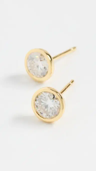 SHASHI Bezel Stud Earrings 5mm Gold One Size | Thumbnail 4