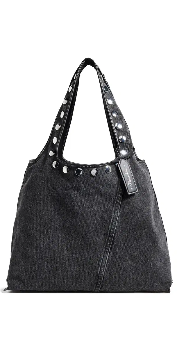 Washed Denim Market Tote With Studs Washed Blk One Size