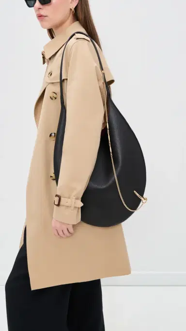 Tory Burch Pierced Soft Bag Black/Gold One Size | Thumbnail 3