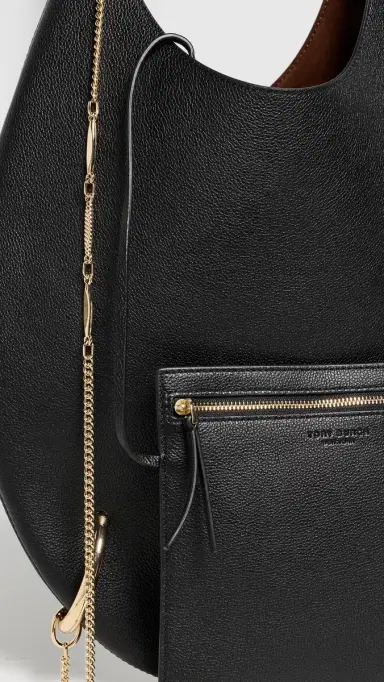 Tory Burch Pierced Soft Bag Black/Gold One Size | Thumbnail 5