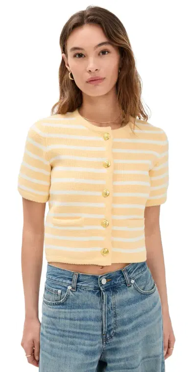 English Factory Knit triped Sweater Cardigan Butter/White | Thumbnail 1