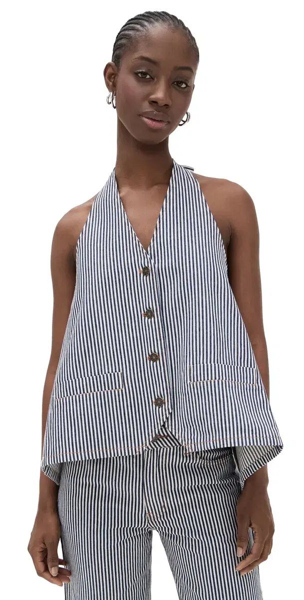 Hills Halter Top Navy tripe