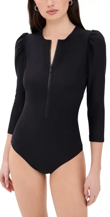 STYLEST Dreamculpt Puff Sleeve Zip One Piece Caviar | Thumbnail 1