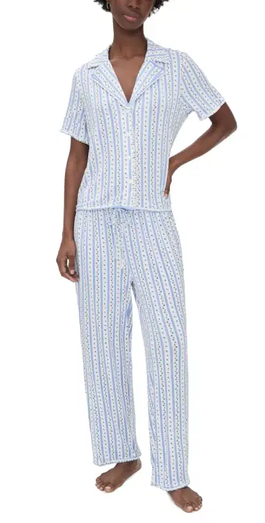 Hill House Home The Marina Pajama Set Petal Stripe Blue XS | Thumbnail 1 Hill House Home The Marina Pajama Set Petal Stripe Blue XS | Thumbnail 1