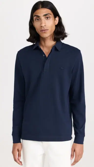 Lacoste Long Sleeve Stretch Cotton Paris Polo Navy Blue | Thumbnail 2
