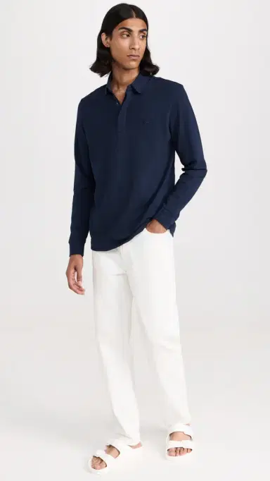 Lacoste Long Sleeve Stretch Cotton Paris Polo Navy Blue | Thumbnail 5