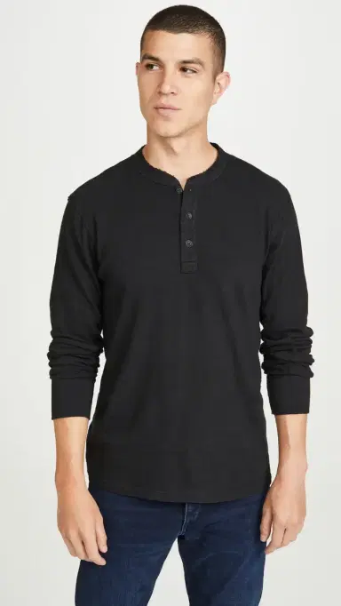 rag & bone Long Sleeve Classic Henley Jet Black | Thumbnail 2 rag & bone Long Sleeve Classic Henley Jet Black | Thumbnail 2