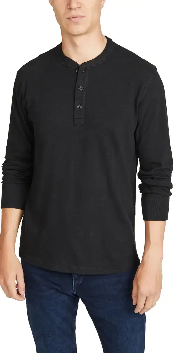ong Sleeve Classic Henley Jet Black