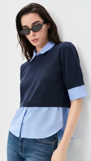 Cinq à Sept Capucine Top Navy/Rain Cloud | Thumbnail 2