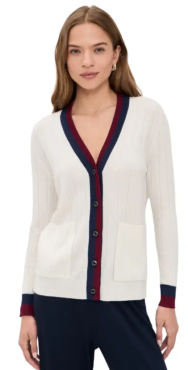 The inclair Cashmere Cardigan Cream/Navy/Port