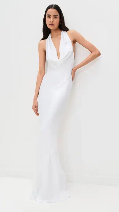 Norma Kamali Halter Drape Bias Gown Snow White L | Thumbnail 2 Norma Kamali Halter Drape Bias Gown Snow White L | Thumbnail 2