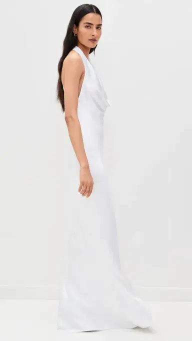Norma Kamali Halter Drape Bias Gown Snow White L | Thumbnail 4 Norma Kamali Halter Drape Bias Gown Snow White L | Thumbnail 4