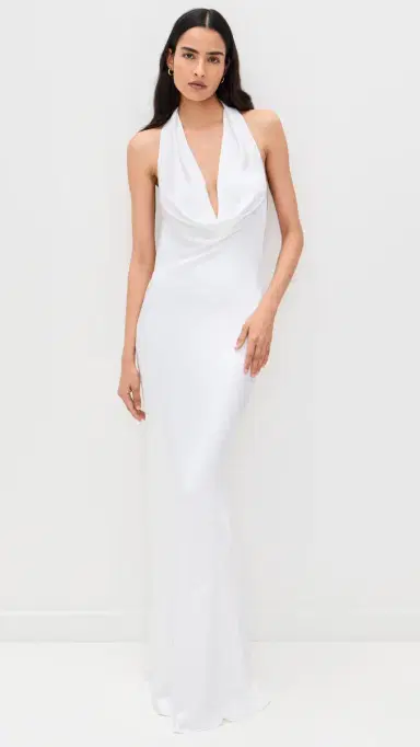 Norma Kamali Halter Drape Bias Gown Snow White L | Thumbnail 5 Norma Kamali Halter Drape Bias Gown Snow White L | Thumbnail 5