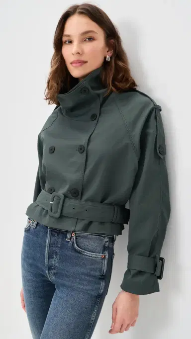 LIONESS Blanc Cropped Trench Coat Olive | Thumbnail 2
