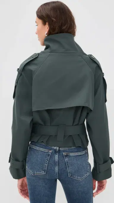 LIONESS Blanc Cropped Trench Coat Olive | Thumbnail 3
