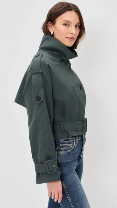 LIONESS Blanc Cropped Trench Coat Olive | Thumbnail 4