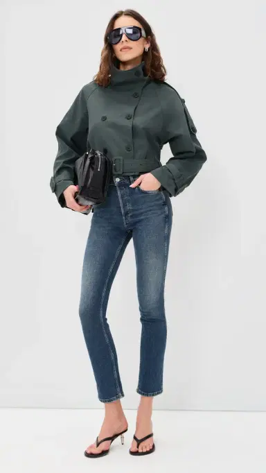 LIONESS Blanc Cropped Trench Coat Olive | Thumbnail 5