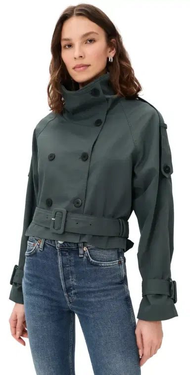 LIONESS Blanc Cropped Trench Coat Olive | Thumbnail 1
