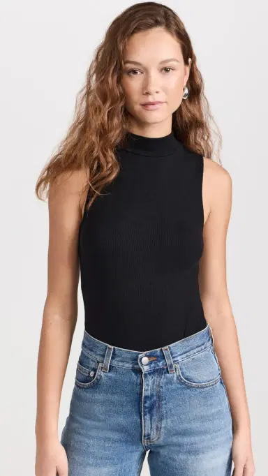 Ambitionist Mock Neck Tank Thong Bodysuit Black | Thumbnail 2