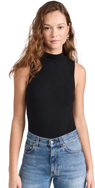 Ambitionist Mock Neck Tank Thong Bodysuit Black | Thumbnail 1