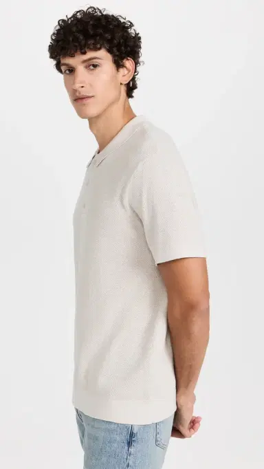 Onia Cotton Textured Knit Polo Stone L | Thumbnail 4 Onia Cotton Textured Knit Polo Stone L | Thumbnail 4