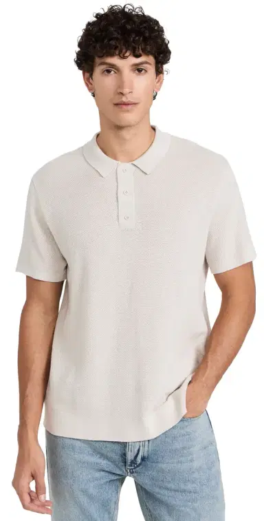 Onia Cotton Textured Knit Polo Stone L | Thumbnail 1 Onia Cotton Textured Knit Polo Stone L | Thumbnail 1