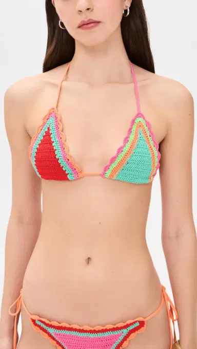 BEACH RIOT Winona Triangle Bikini Top Aqua Haze Crochet S | Thumbnail 2