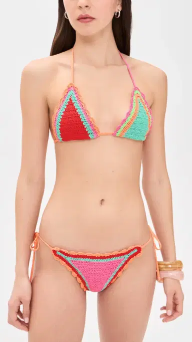 BEACH RIOT Winona Triangle Bikini Top Aqua Haze Crochet S | Thumbnail 5