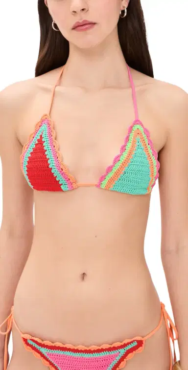 BEACH RIOT Winona Triangle Bikini Top Aqua Haze Crochet S | Thumbnail 1