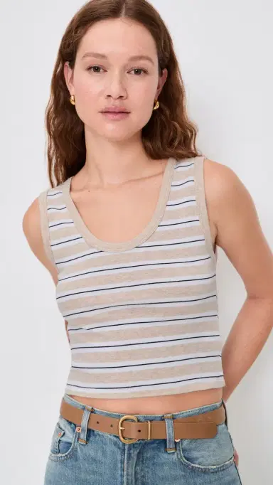 ENZA COSTA Cotton Stripe Classic U Tank Wheat/White L | Thumbnail 2 ENZA COSTA Cotton Stripe Classic U Tank Wheat/White L | Thumbnail 2