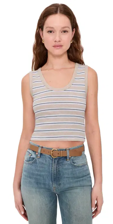 ENZA COSTA Cotton Stripe Classic U Tank Wheat/White L | Thumbnail 1 ENZA COSTA Cotton Stripe Classic U Tank Wheat/White L | Thumbnail 1