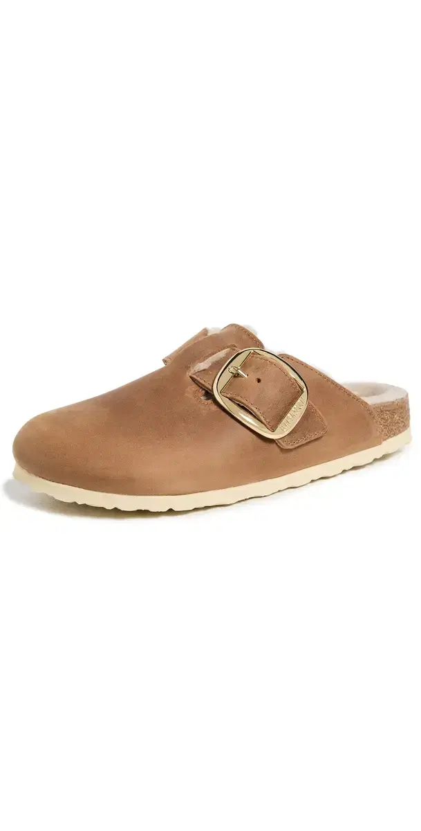 Birkenstock Boston Big Buckle Shearling Clogs Cognac