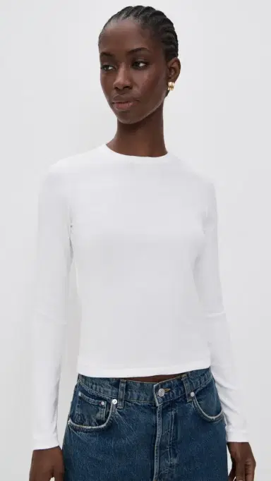 DL1961 ong Sleeve Shrunken Tee White (Knit) | Thumbnail 2 DL1961 ong Sleeve Shrunken Tee White (Knit) | Thumbnail 2