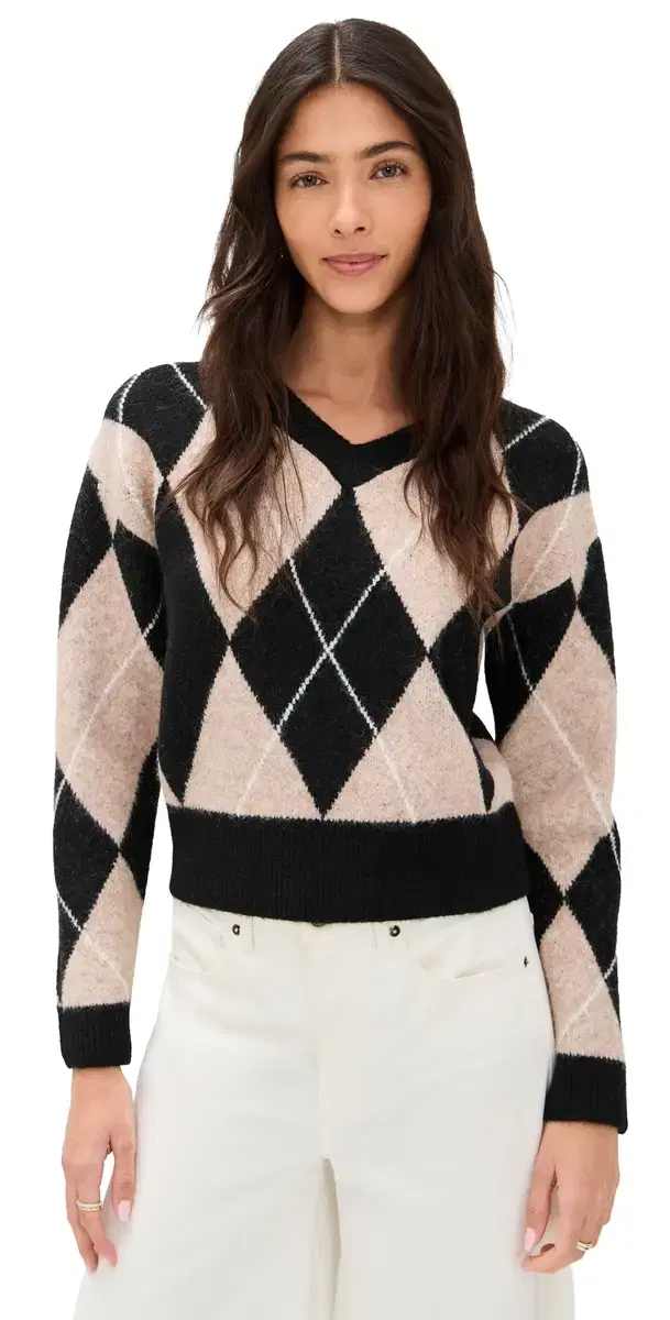 LE BOP Rae Arglye V Neck weater Oatmeal Combo
