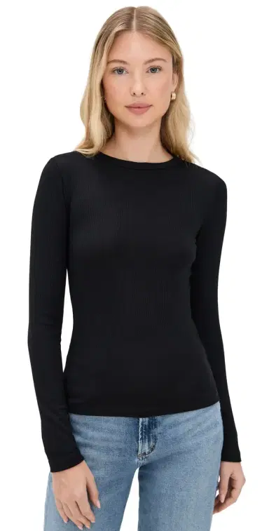 Madewell Modal Rib Long Sleeve Crew Jet Black | Thumbnail 1 Madewell Modal Rib Long Sleeve Crew Jet Black | Thumbnail 1