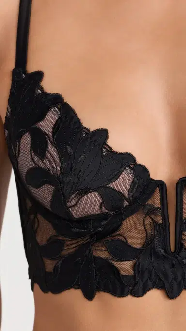 Fleur du Mal Lily Embroidery Longline Demi Bra Black 32B | Thumbnail 5