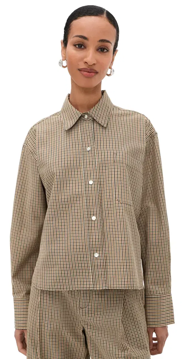 Vince Cropped Button Down Shirt t Wheatstone Check