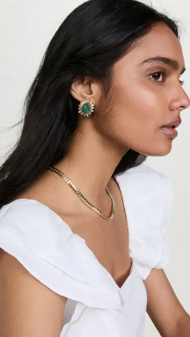 Deepa Gurnani Deepa by Leesha Earrings Emerald | Thumbnail 3