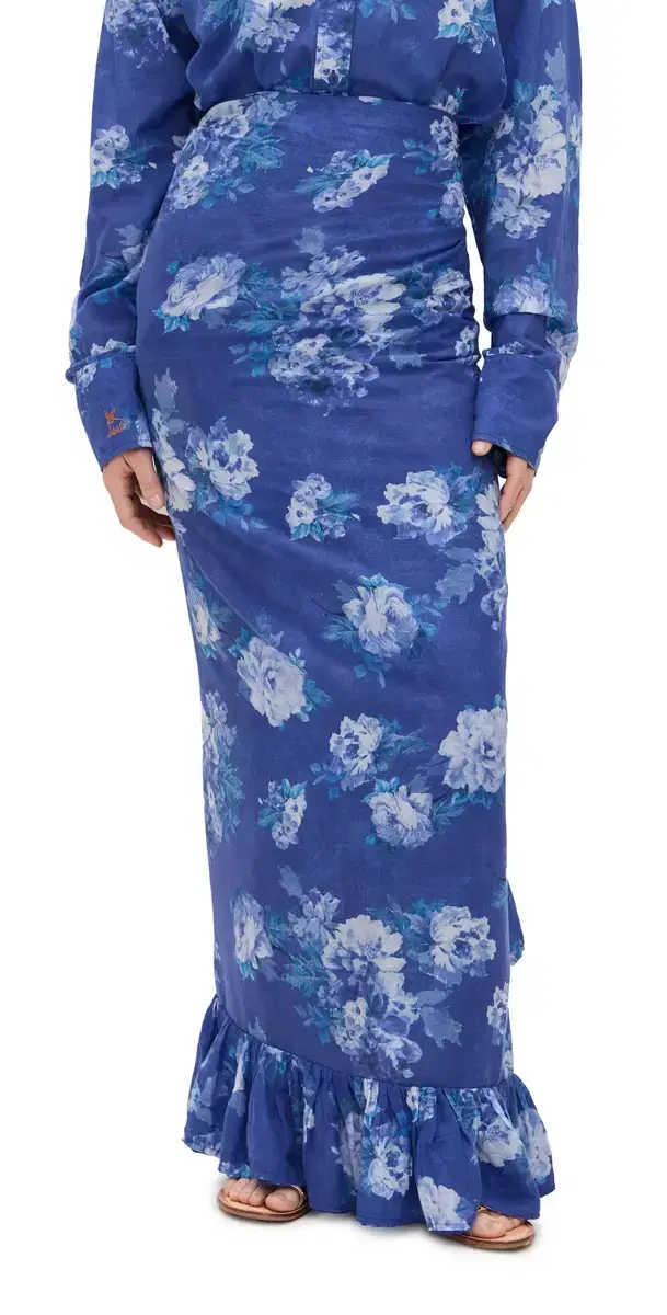 Ruffle Power Pareo Brushstroke Floral Misty Blue