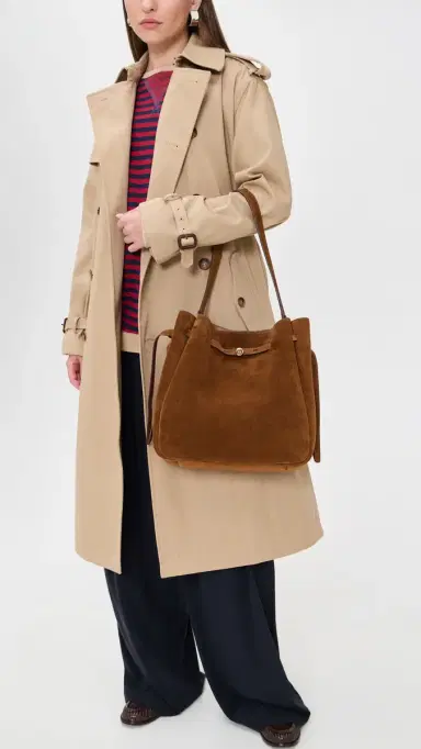 Tory Burch Romy Suede Large Bucket Bag Caramel One Size | Thumbnail 3 Tory Burch Romy Suede Large Bucket Bag Caramel One Size | Thumbnail 3