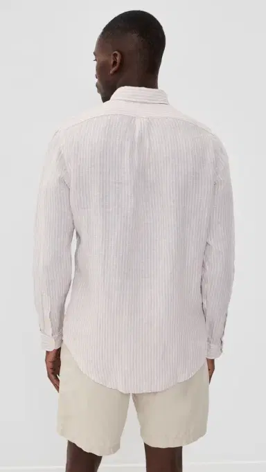 Polo Ralph Lauren triped Linen Button Down Shirt Coastal Beige White | Thumbnail 3