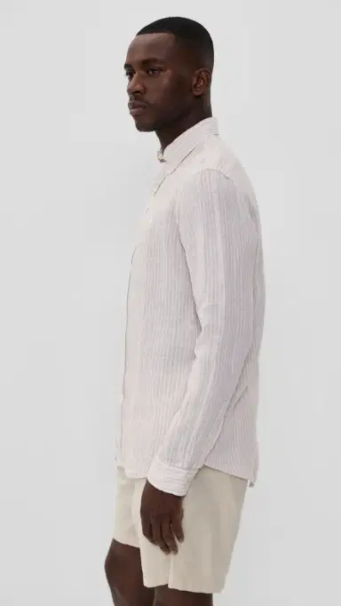 Polo Ralph Lauren triped Linen Button Down Shirt Coastal Beige White | Thumbnail 4