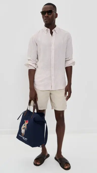 Polo Ralph Lauren triped Linen Button Down Shirt Coastal Beige White | Thumbnail 5