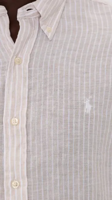 Polo Ralph Lauren triped Linen Button Down Shirt Coastal Beige White | Thumbnail 6