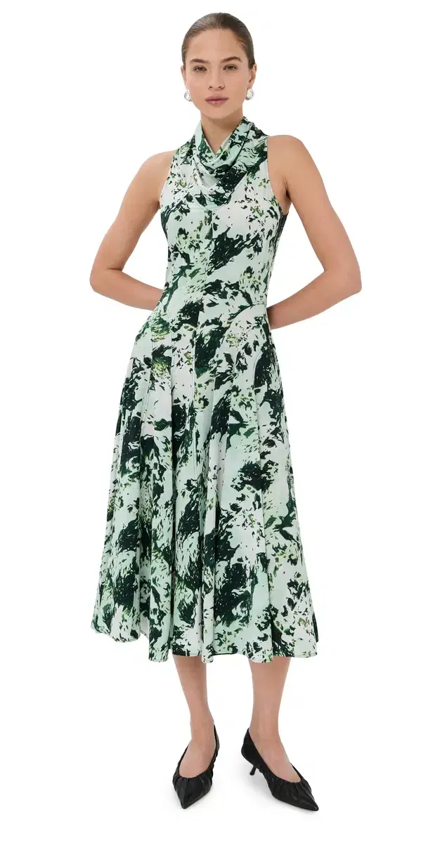 Adelide Dress In Printed Silk Viscose Dark Green Multi