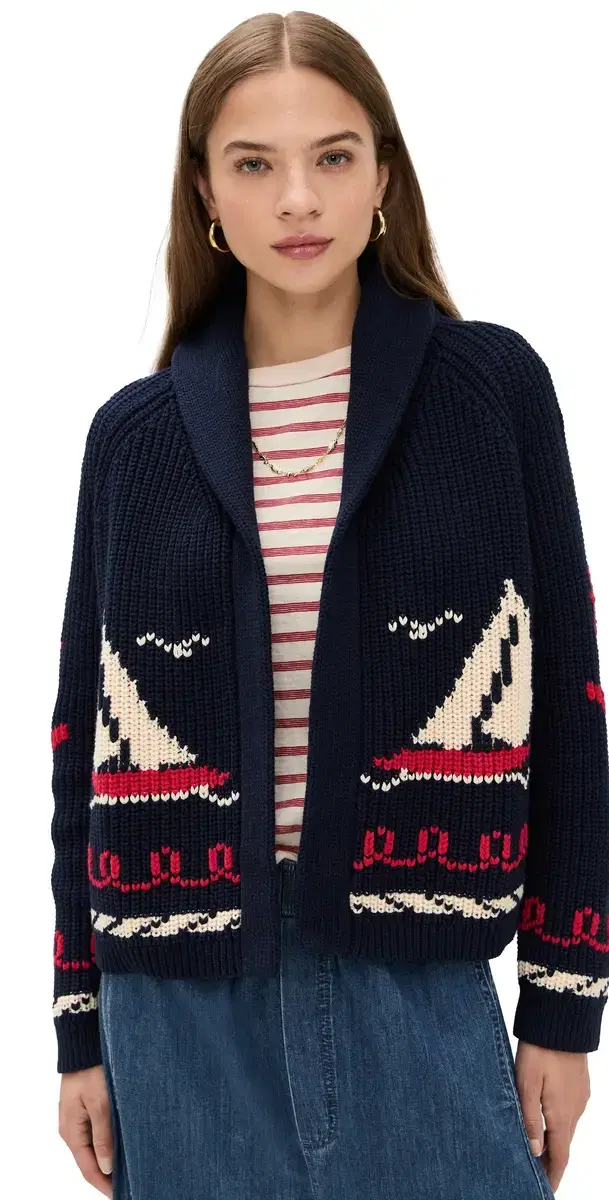 The Sailboat Lodge Cardigan Dark Navy