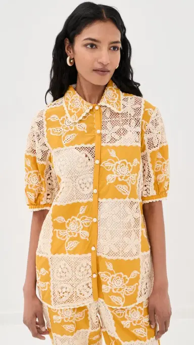 FARM Rio Lace Short Sleeve Shirt Off-White | Thumbnail 2