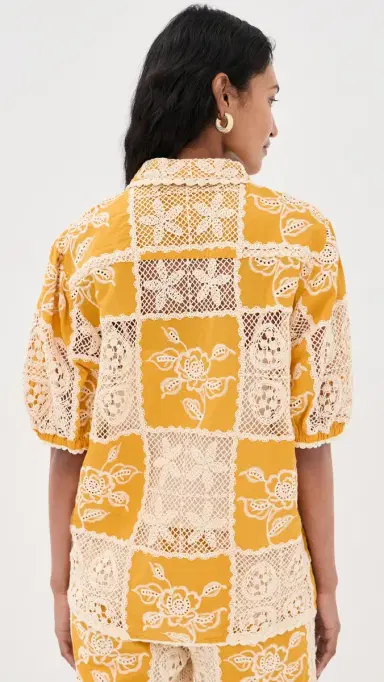 FARM Rio Lace Short Sleeve Shirt Off-White | Thumbnail 3